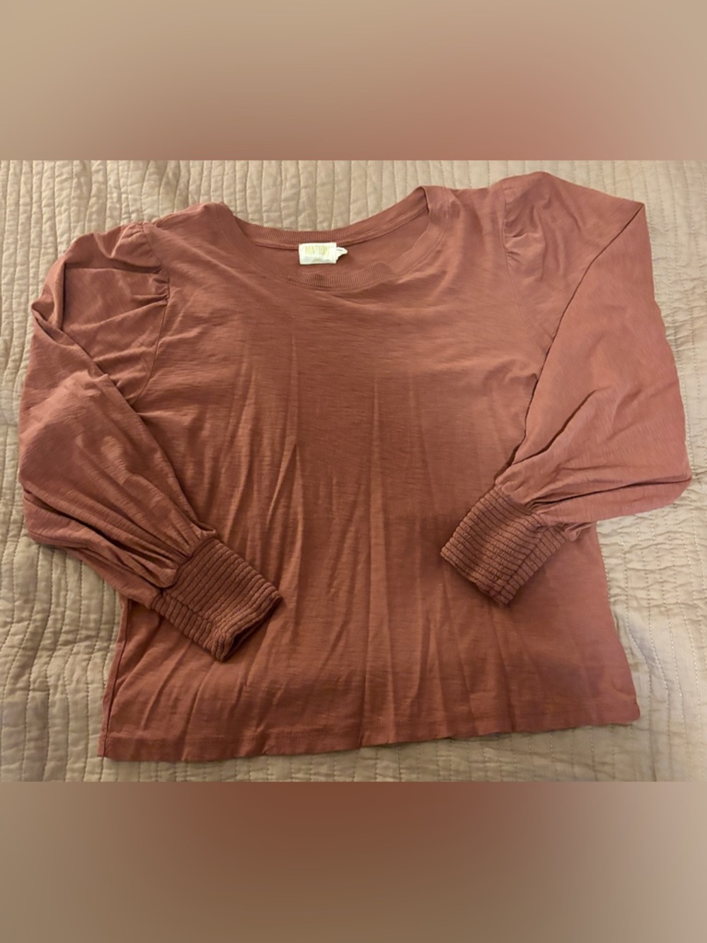 Nation LTD Rust Colored Long Sleeve Puff-Sleeve Top with Gathered Cuffs